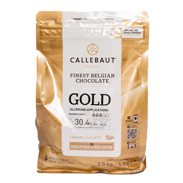CALLEBAUT - GOLD WHITE CHOCOLATE CALLETS CARAMEL TASTE 2.5KG - Image 2