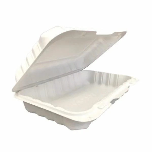 ECOPAX - 9"x9"x3" IVORY 1 COMP HINGED PEBBLE CONTAINER 150EA