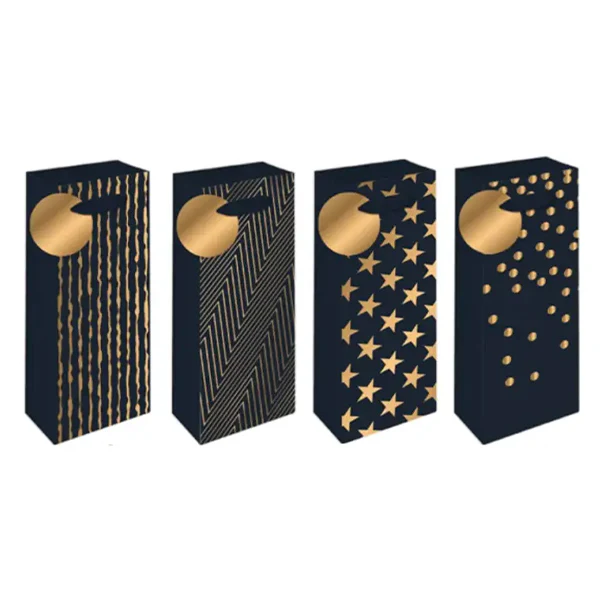EPC - PREMIUM BLACK/GOLD STAMP WINE GIFTBAG 4STYLES 12x1 UN