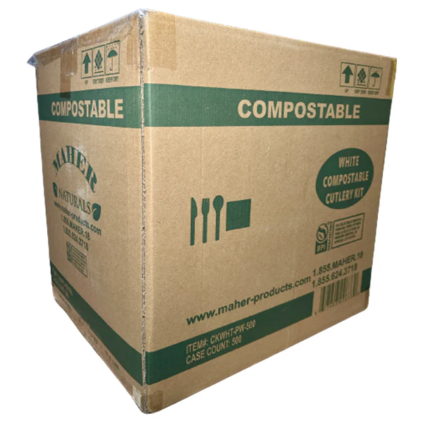 MAHER NATURALS - CUTLERY KIT 6.5" COMPOSTABLE W/ PAPER WRAPPER 500 PK - Image 2