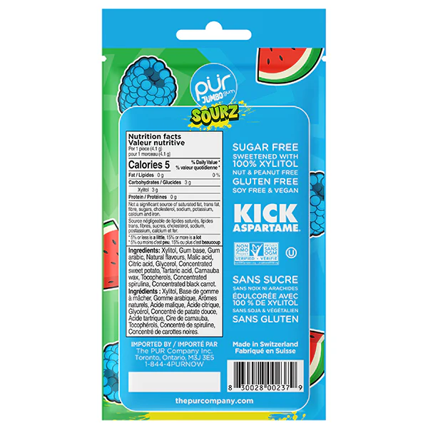 PUR - JUMBO GUM SOURZ BLUE RASPBERRY WATERMELON 81GR - Image 2